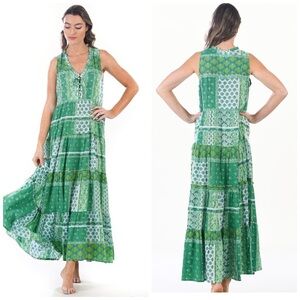 Walker & Wade Kaia Dress Long Organic in Mojito Green and White